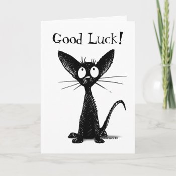 Good Luck Funny Custom Lucky Black Cat Card by StrangeStore at Zazzle