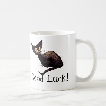 Good Luck Funny Lucky Black Cat Art Coffee Mug by StrangeStore at Zazzle