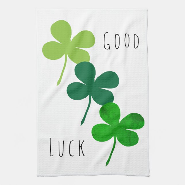 Good Luck Green Lucky 4 Leaves Shamrocks Clover Kitchen Towel (Vertical)