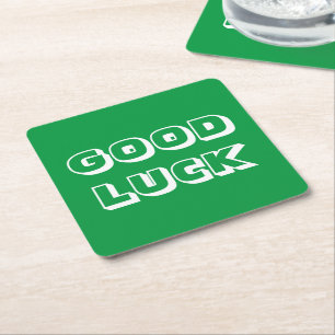 Good Luck green white modern typography party Square Paper Coaster