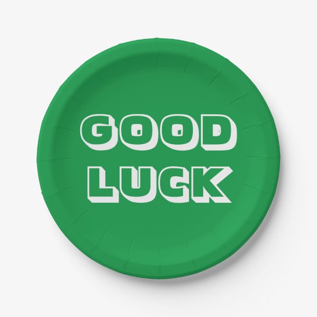 Good Luck, green white party Paper Plates (Front)