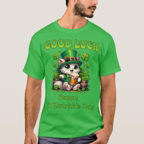 Good Luck Happy St Patricks Day Cute Cat Beer Mug  T_Shirt
