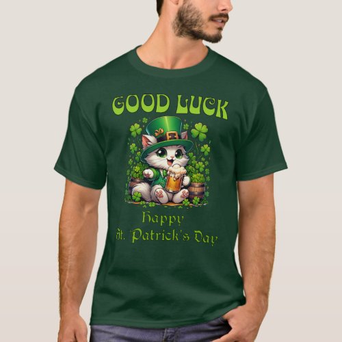 Good Luck Happy St Patricks Day Cute Cat Beer Mug  T_Shirt