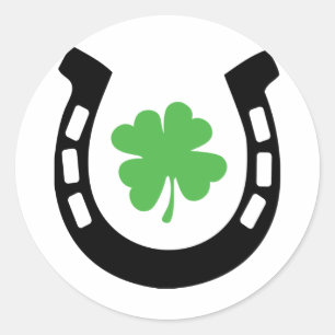 Good Luck Horseshoe Cloverleaf - Shamrock Classic Round Sticker