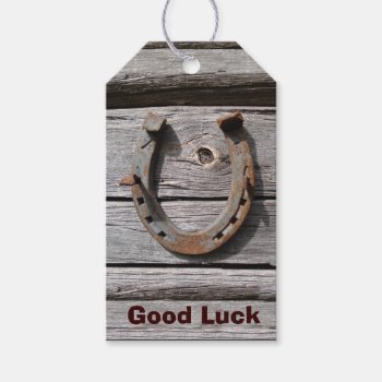 Good Luck Horseshoe On Old Wood Gift Tag by DigitalDreambuilder at Zazzle