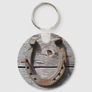 Good Luck Horseshoe on Wooden Fence Keyring