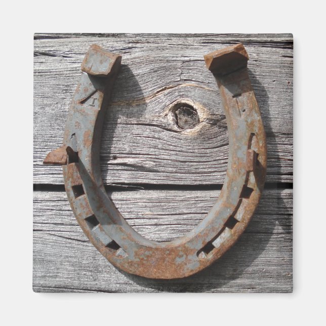 Good Luck Horseshoe on Wooden Fence Magnet (Front)