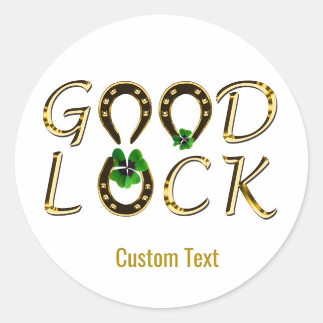 Good Luck Horseshoes & Four Leaf Clovers Classic Round Sticker (Front)