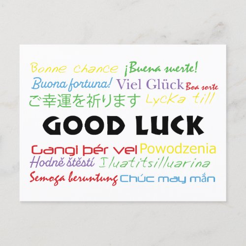 Good Luck in Many Languages Colorful Postcard