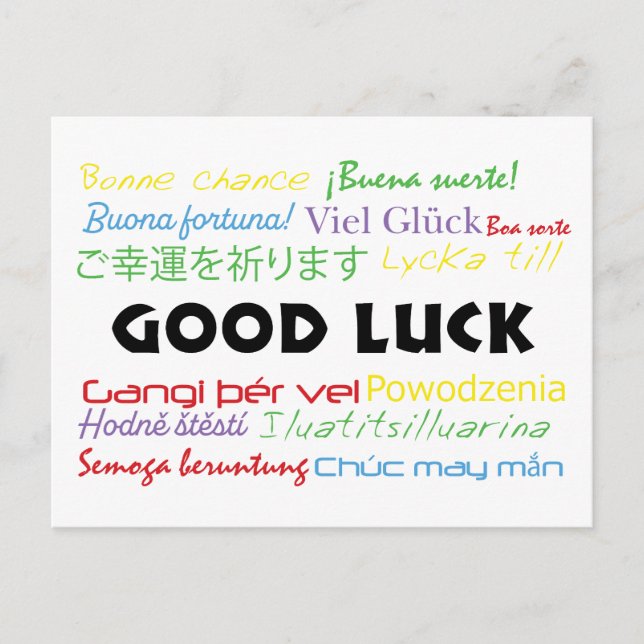 Good Luck in Many Languages Colorful Postcard (Front)