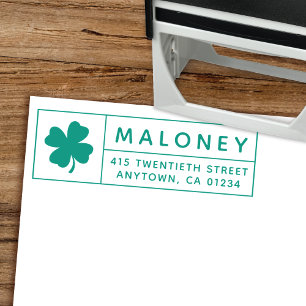 Good Luck Irish Four Leaf Clover Return Address Self-inking Stamp