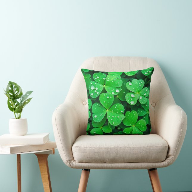 Good Luck Irish Four-Leaf Clovers Throw Pillow (Chair)