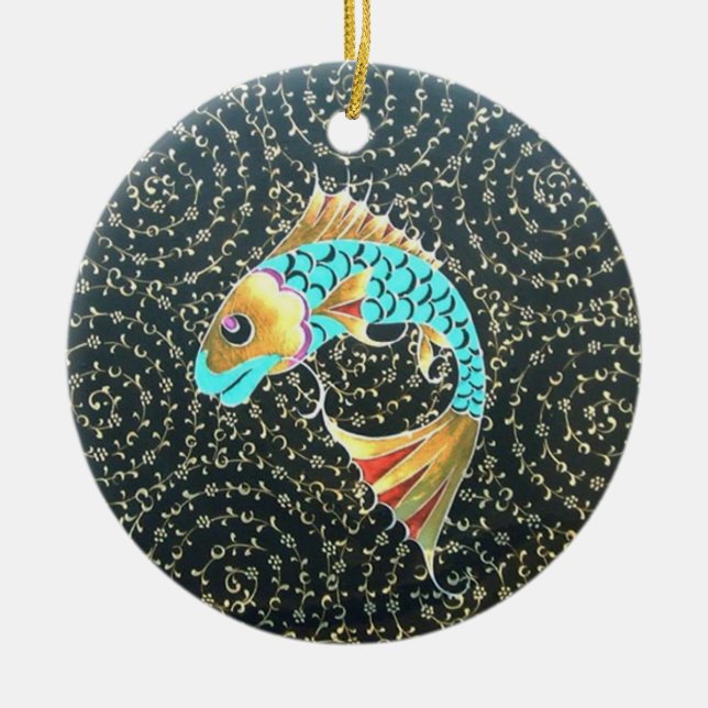 Good Luck Koi Fish Symbol of Fortune Ceramic Ornament (Front)