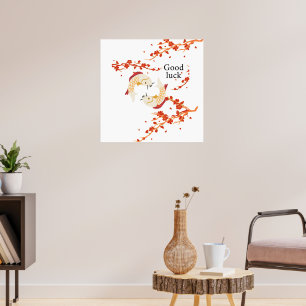 Good Luck Koi Fish with Sakura Elegant Japanese Poster