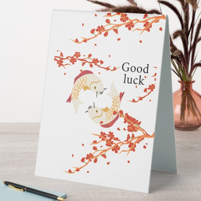 Good Luck Koi Fish with Sakura | Elegant Japanese  Table Tent (In SItu (Table))