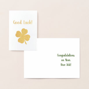 Good Luck Lucky Four Leaf Clover Congratulations Foil Card