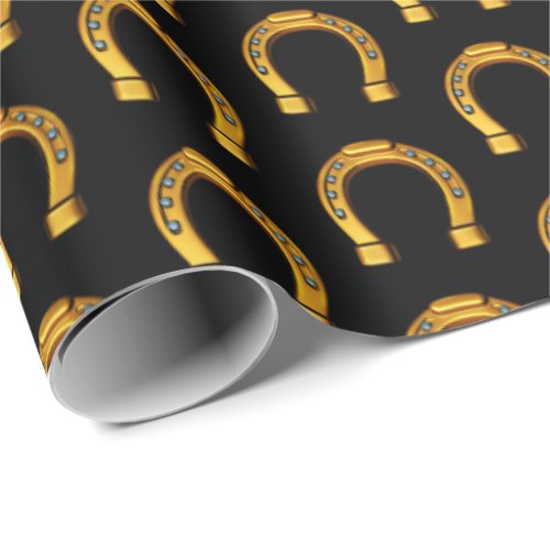 Good luck lucky golden horseshoe wrapping paper