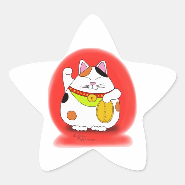Good Luck Maneki Neko Star Sticker (Front)