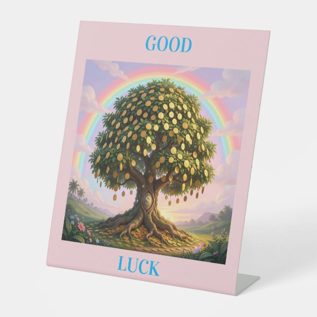 good luck money tree pedestal sign (Front)
