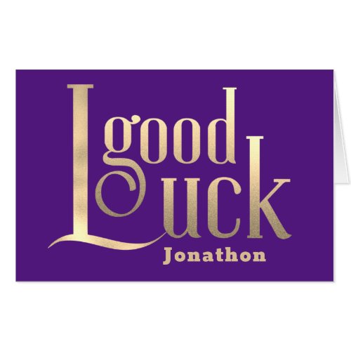 Good Luck Name New Job Gold Artsy Text Purple Card