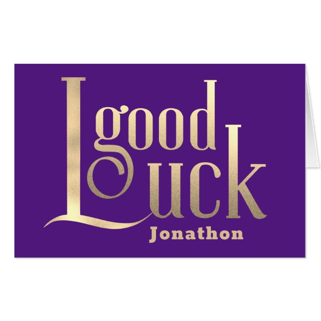 Good Luck Name New Job Gold Artsy Text Purple Card (Front Horizontal)