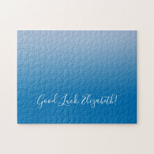Good Luck Name Script on Blue Gradient Funny Jigsaw Puzzle