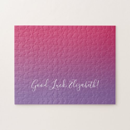 Good Luck Name Script Pink to Purple Ombr Funny Jigsaw Puzzle