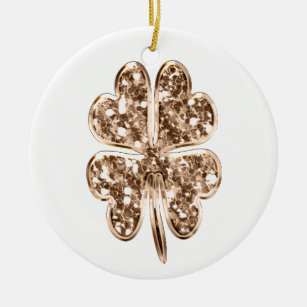 Good Luck or Your Text, Four Leaf Clover Ceramic Ornament