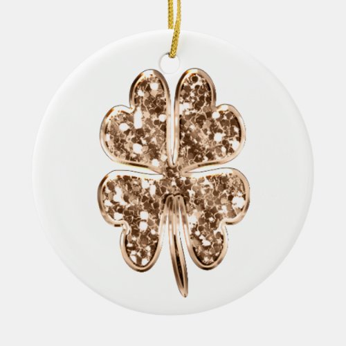 Good Luck or Your Text Four Leaf Clover Ceramic Ornament