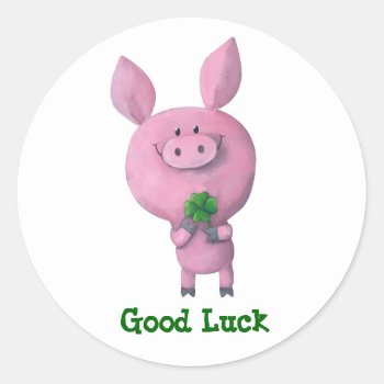 Good Luck Pig Classic Round Sticker by partymonster at Zazzle
