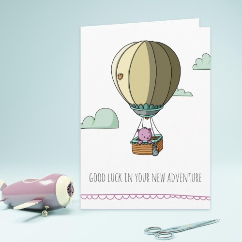  Good Luck Pink Bear in Hot Balloon Farewell Card