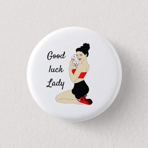 Good Luck Pinup Girl Aces Playing cards art   Button