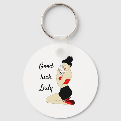 Good Luck Pinup Girl Aces Playing cards art   Keychain