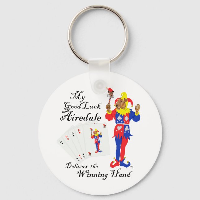 Good Luck Poker Airedale Terrier Keychain (Front)