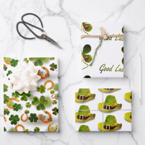 Good Luck  Shamrock Clover Wrapping Paper Sheets