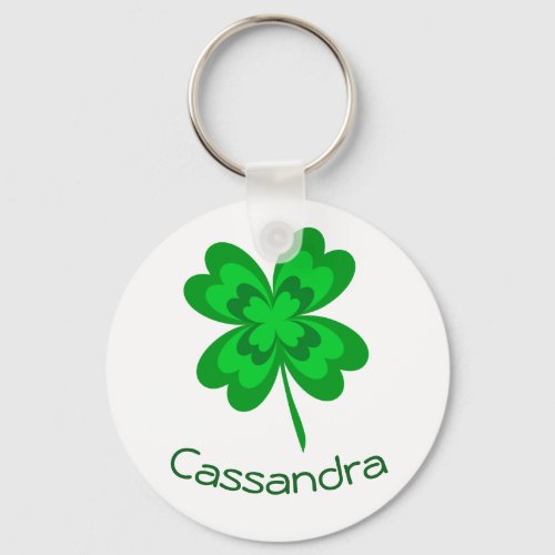 Good Luck Shamrock Four Leaf Clover Monogram Name Keychain