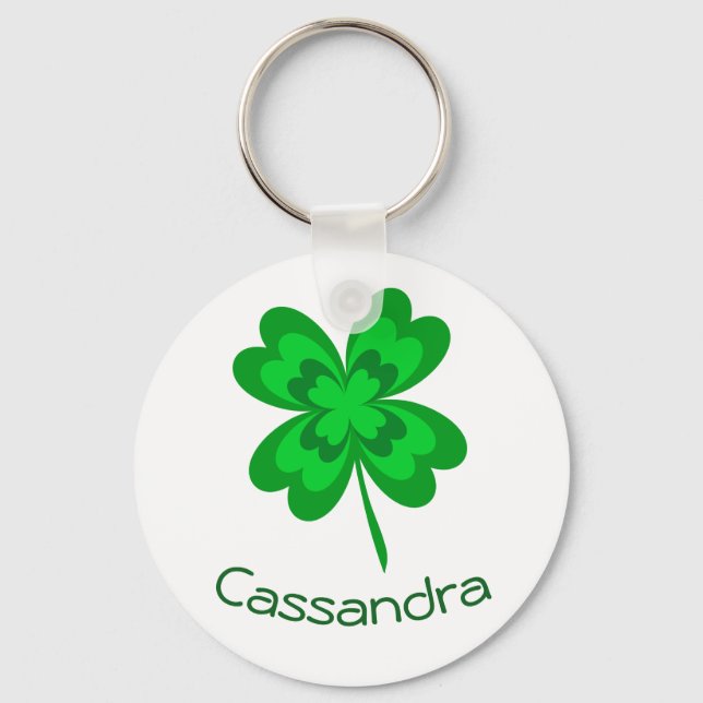 Good Luck Shamrock Four Leaf Clover Monogram Name Keychain (Front)