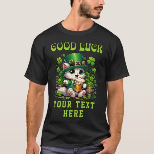Good Luck Shamrocks St Patricks Day Beer Mug Cat  T_Shirt