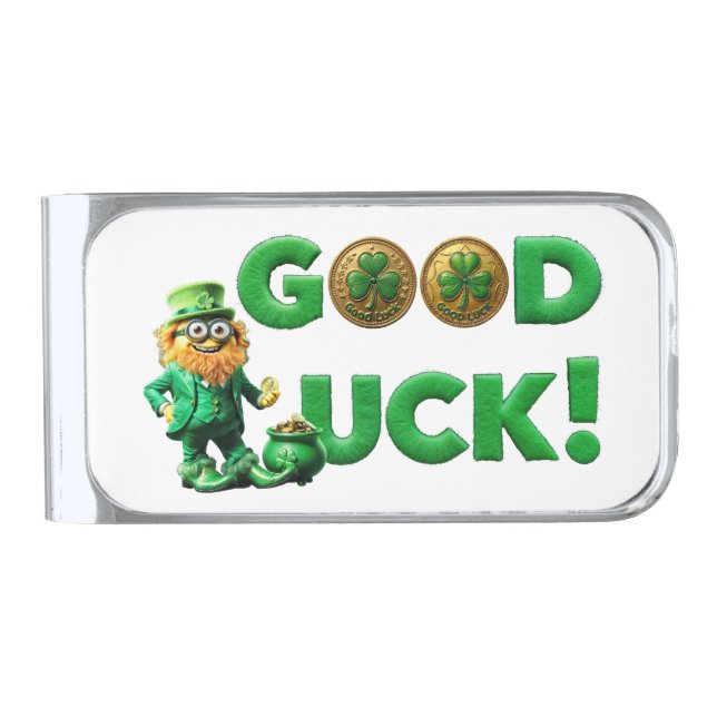Good Luck Silver Finish Money Clip (Front)