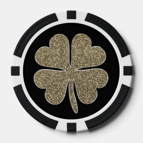 Good Luck Symbol Four Leaf Clover Black and Gold Poker Chips