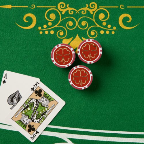 Good Luck Symbol Four Leaf Clover Red Poker Chips