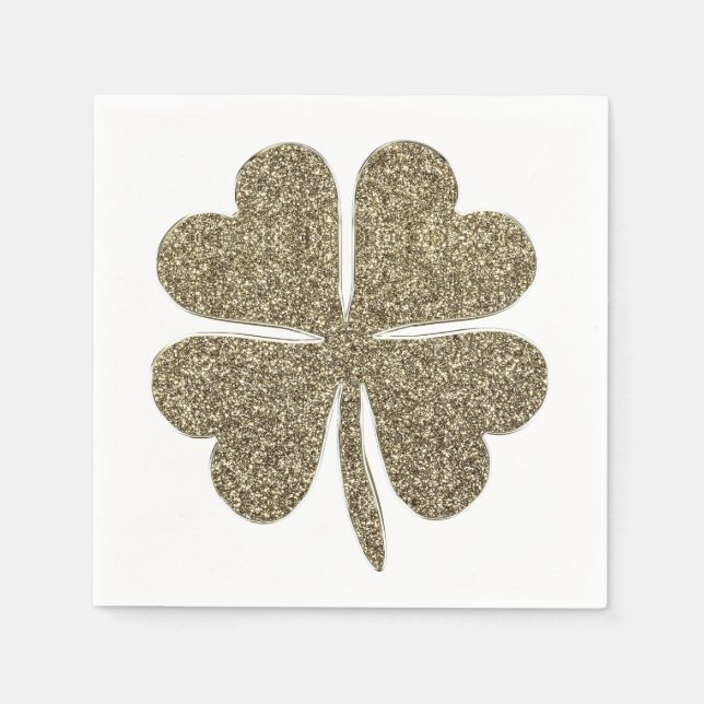 Good Luck Symbol Golden Gold Look Elegant Clover Paper Napkins (Front)