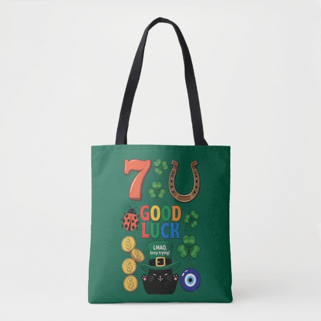 Good Luck Symbols And Funny Cat Tote Bag (Front)