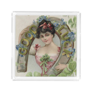 Good Luck - Vintage Saint Patrick's Day Card Acrylic Tray