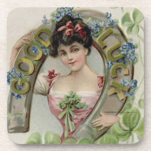 Good Luck - Vintage Saint Patrick's Day Card Beverage Coaster