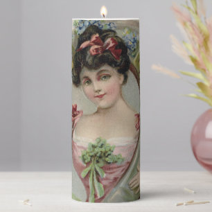 Good Luck - Vintage Saint Patrick's Day Card Pillar Candle