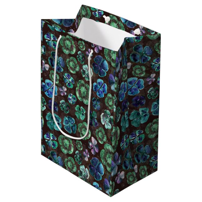Good Luck Watercolor Green Clovers  Medium Gift Bag (Front Angled)