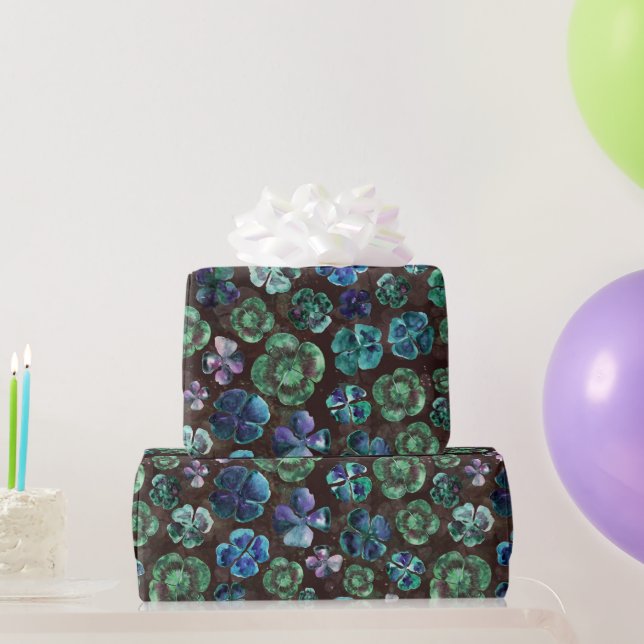 Good Luck Watercolor Green Clovers Wrapping Paper (Party Gifts)