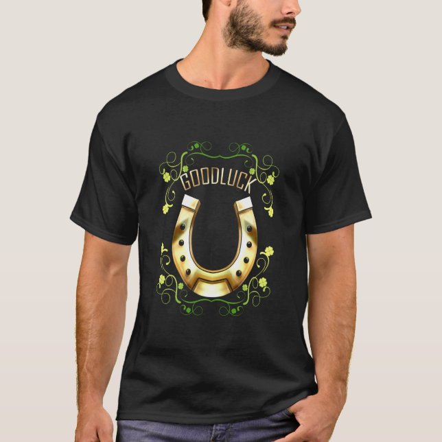 Good Luck With A Golden Horseshoe For Irish St Pat T-Shirt (Front)