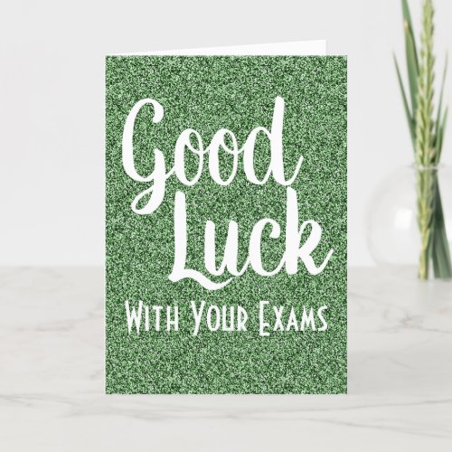Good Luck with editable text Green Faux Glitter Card